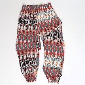 Pull On Aztec Print Pants Elastic Waist & Ankles S